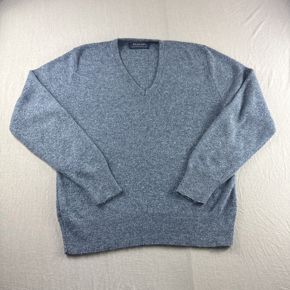 Vintage Puritan Orlon Acrylic Sweatshirt Mens L Blue Made In USA V-Neck Sweater